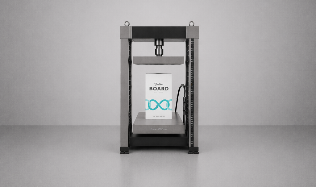 Stora Enso board in box compression test machine.