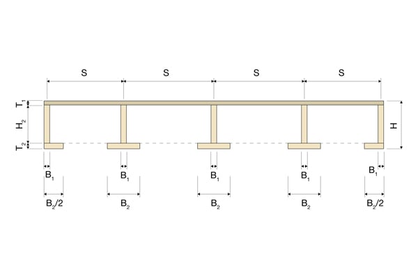 LVL rib panel type 2 front view with measurements
