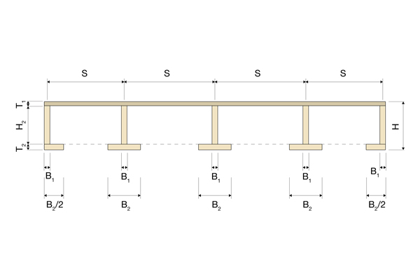 LVL rib panel type 2 front view with measurements